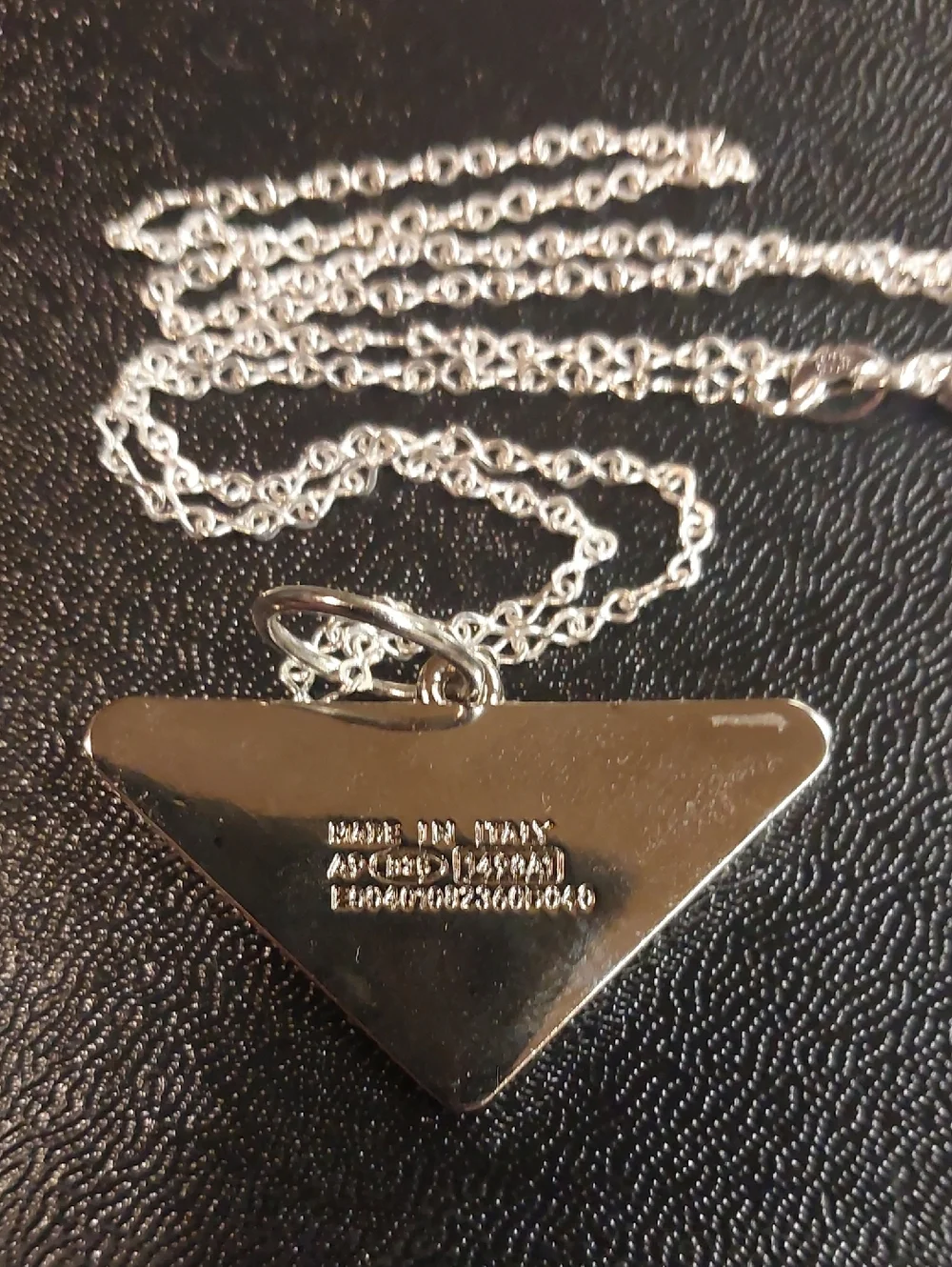Prada White Enamel Triangle Logo Pendant Necklace with 925 Sterling Silver Chain - Picture 2 of 2